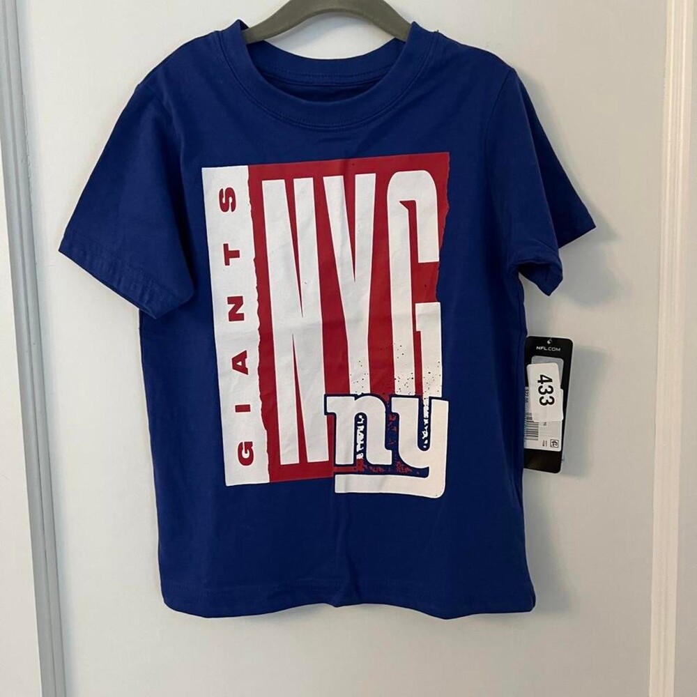 New York Giants kids t-shirt with white and red 'GIANTS NYC' graphic, youth medi